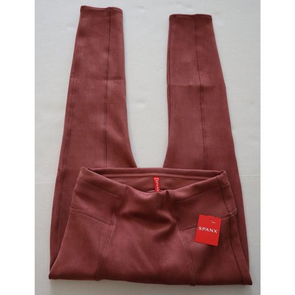 Spanx 20322Q Women's Sz M Rich Rose Pink Faux Suede High Waisted Leggings - Picture 7 of 11